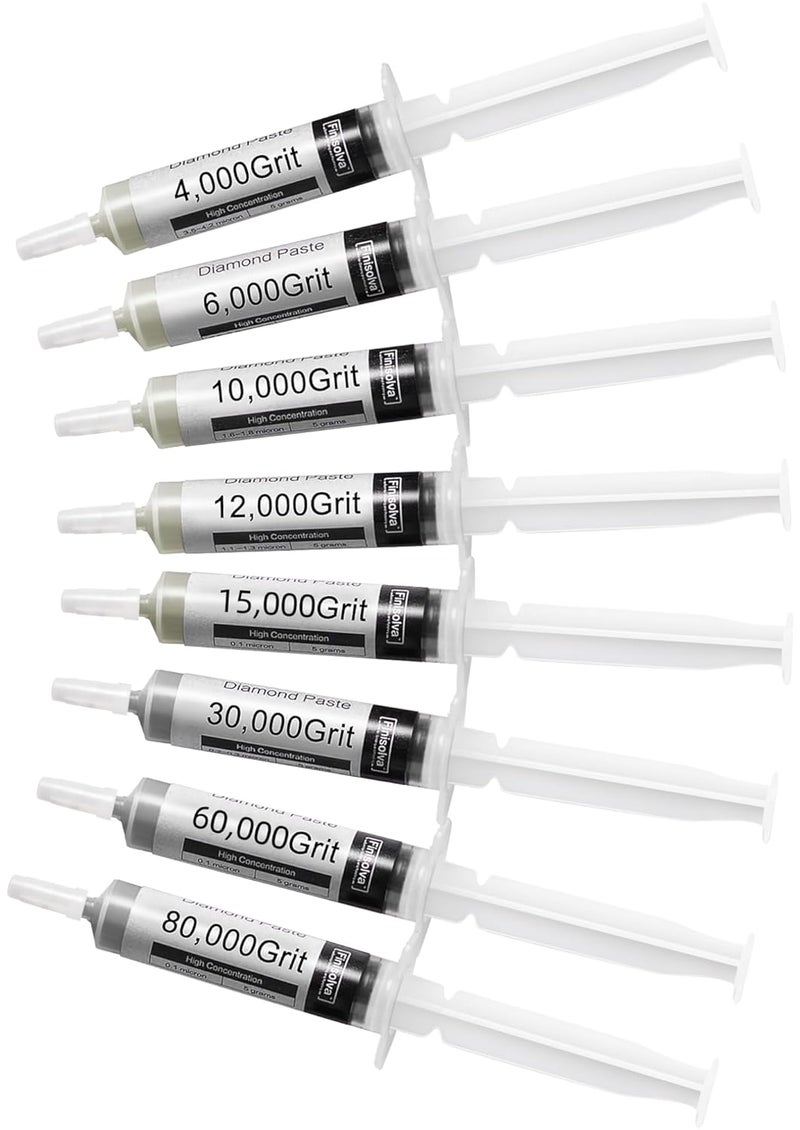 Finisolva 8 Pack Diamond Polishing Paste Kit 80,000 to 4,000 Grit with Different Genuine Concentrations of Diamond Powders Lapping Compound for Marble Glass Metal Rock Jewelry Resin Silver Gemstone - Image 1
